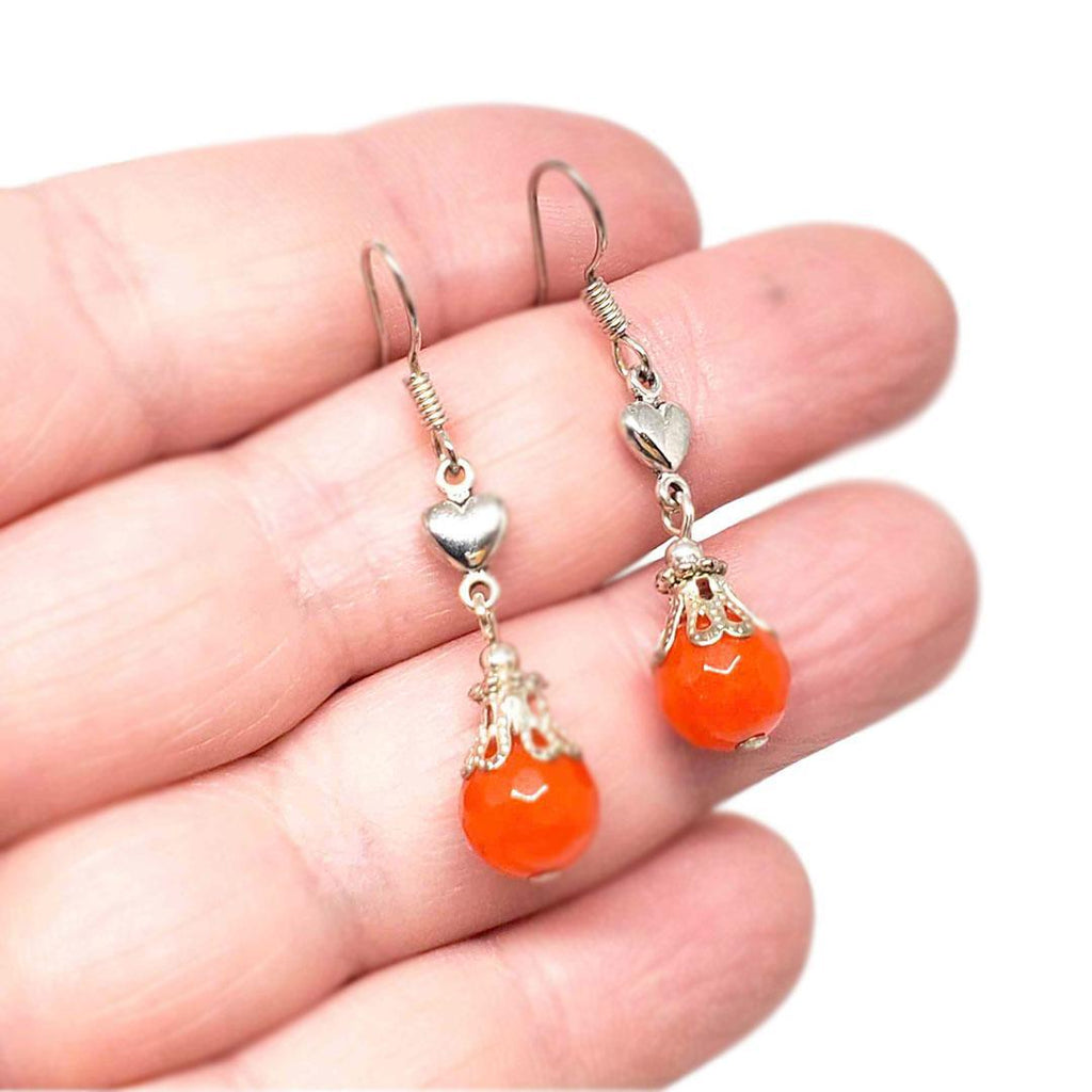 Earrings - Orange Topaz Glass Beads Silver plate short by Tiny Aloha