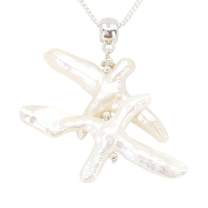 Necklace - Double Pearl Seagull Pendant (Freshwater Pearl, Silver Fill) by Tiny Aloha