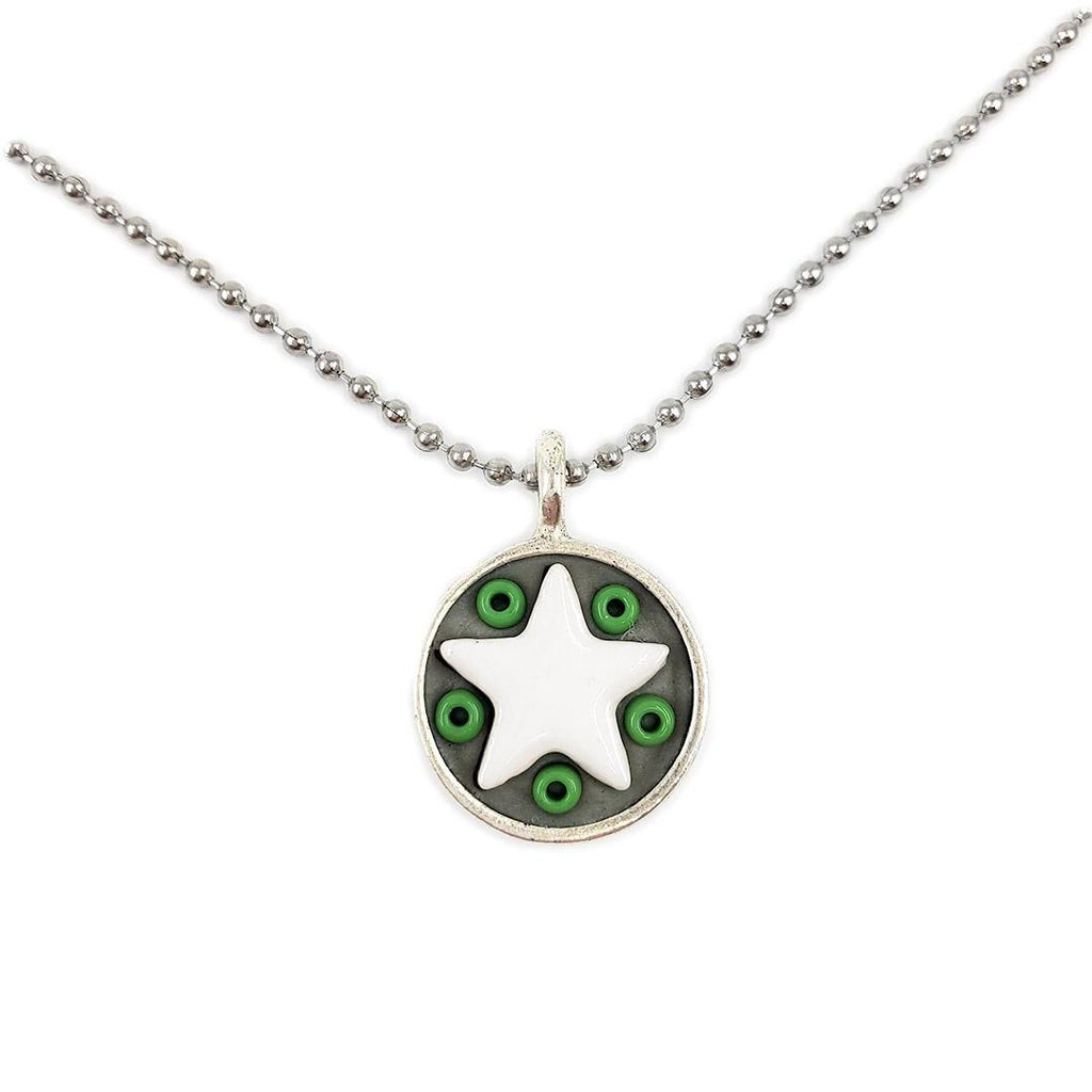Necklace - Star Baby - White Star Green Beads by XV Studios