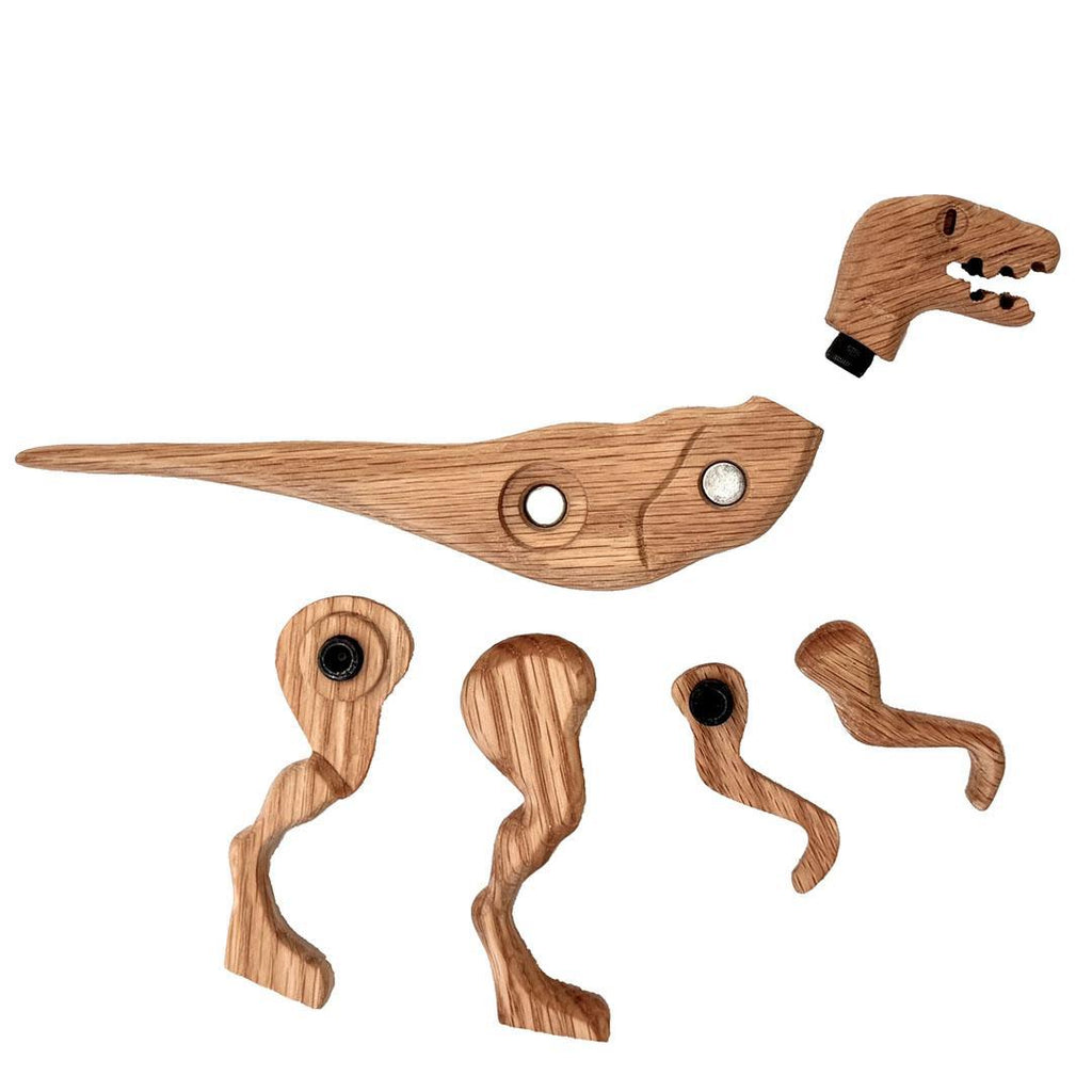 Wood Toy - Velociraptor Dinosaur with Magnetic Joints by The Serious Toy Company