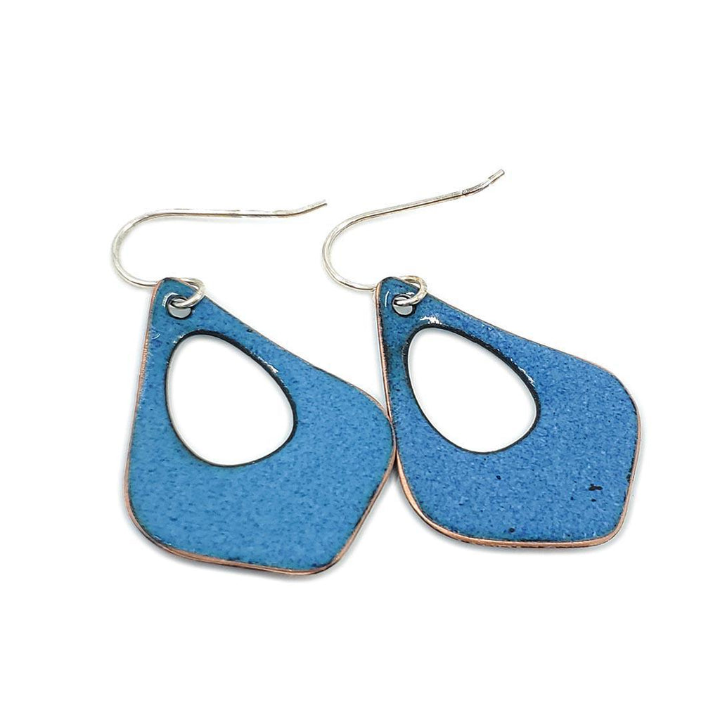 Earrings - Open Wide Drop (Red White Floral on Pacific Blue) by Magpie Mouse Studios