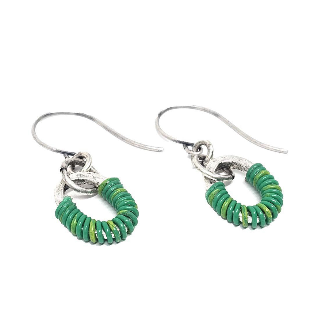 Earrings - Oval Hoops - Bright Green Communication Wire by XV Studios