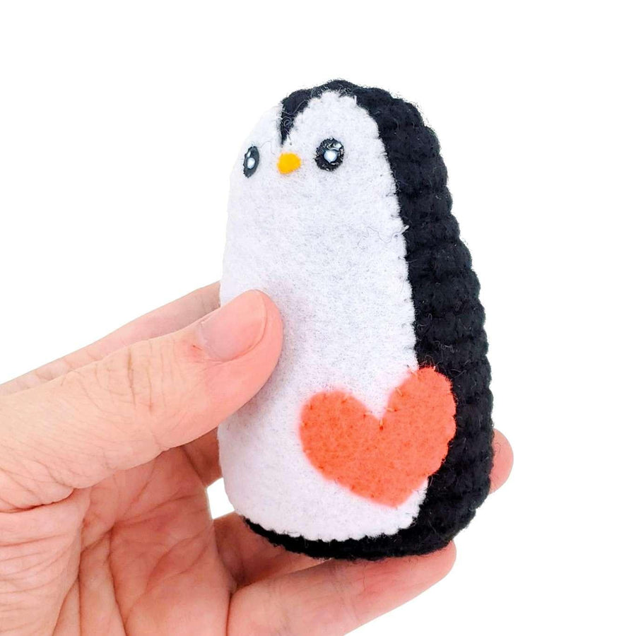 Plush Toy - Small Penguin (Black with Coral Heart) by Moyo Workshop, image 2 of 6