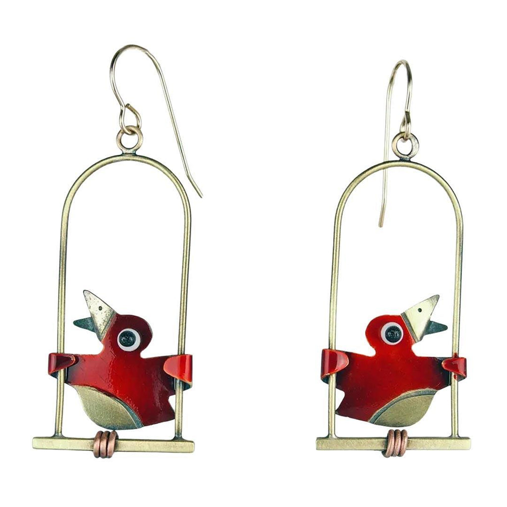Earrings - Swing Set (Red Birds) by Chickenscratch