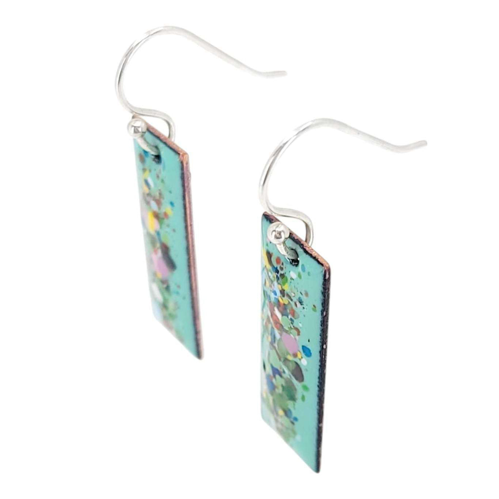 Earrings - Slim Rectangle Abstract Dots (Lt Blue Background) by Magpie Mouse Studios