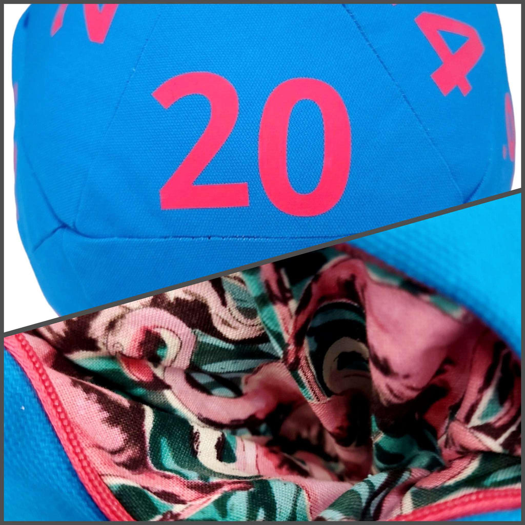 Pillow - Large D20 Plush in Cyan Canvas with Hot Pink Numbers by Saving Throw Pillows