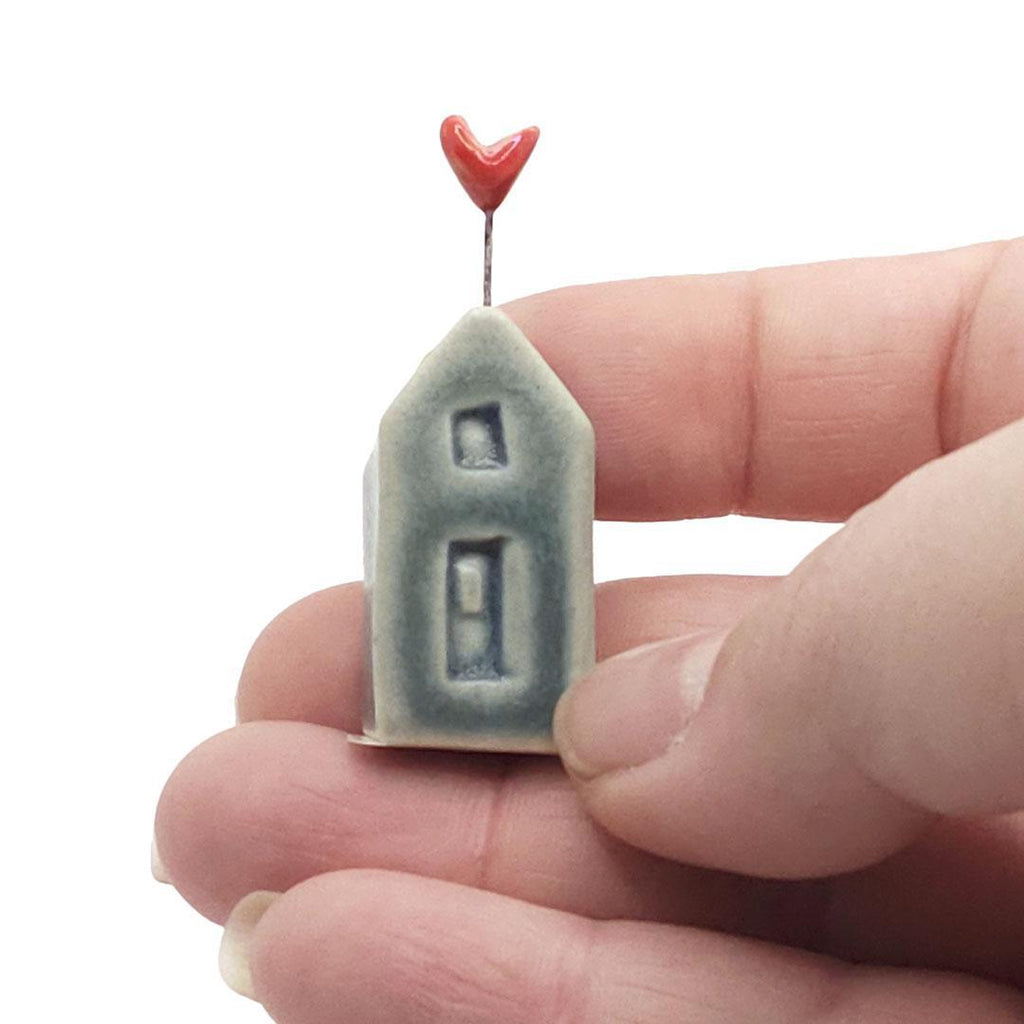 Tiny Pottery House - Matte Dark Teal with Heart (Pink or Red) by Tasha McKelvey