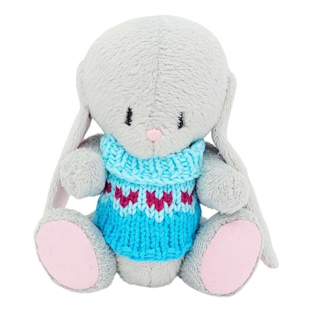Plush - Gray Bunny in Sweater with Hearts by Frank and Bubby