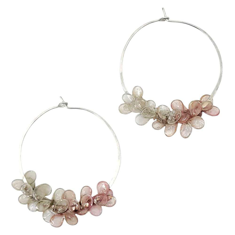 Earrings - Medium Cherry Blossom Silver Hoops (Assorted Colors) by Verso