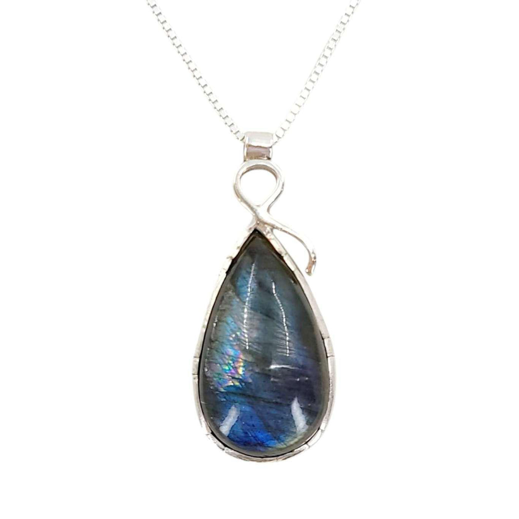 Necklace - Bezeled Labradorite Teardrop Pendant by imakecutestuff