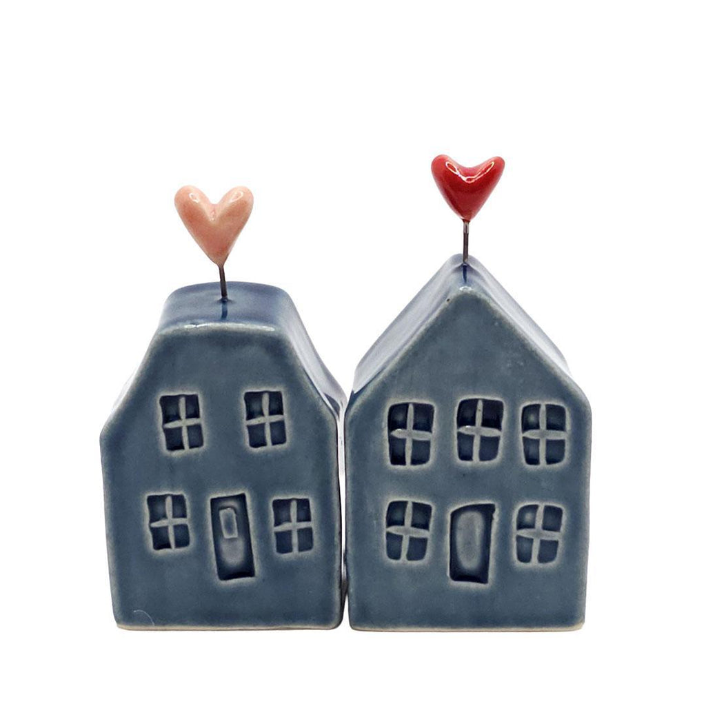 Tiny Pottery House - Dark Teal Glossy with Heart (Pink or Red) by Tasha McKelvey