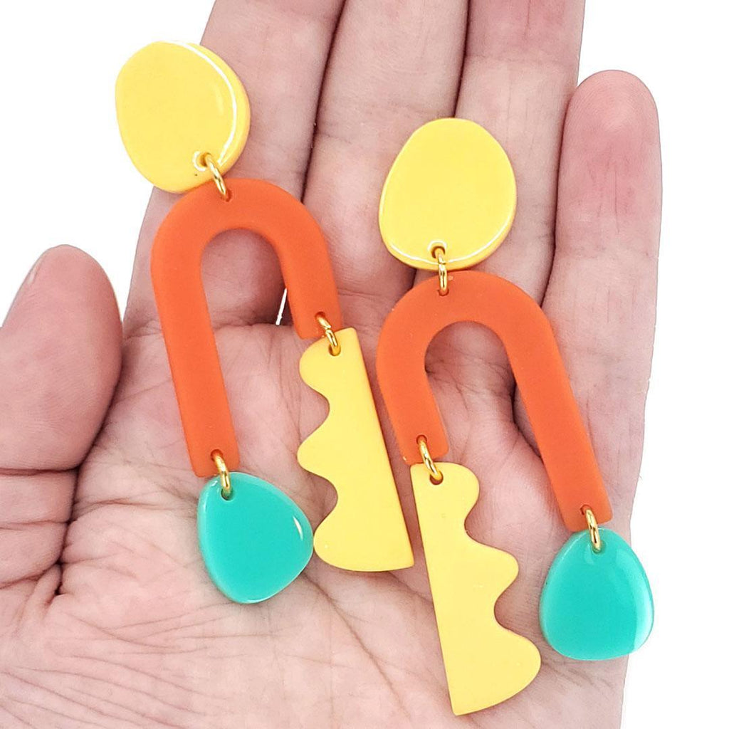 Earrings - New Wave Asymmetric (Yellow & Orange) by Chubby Bunny