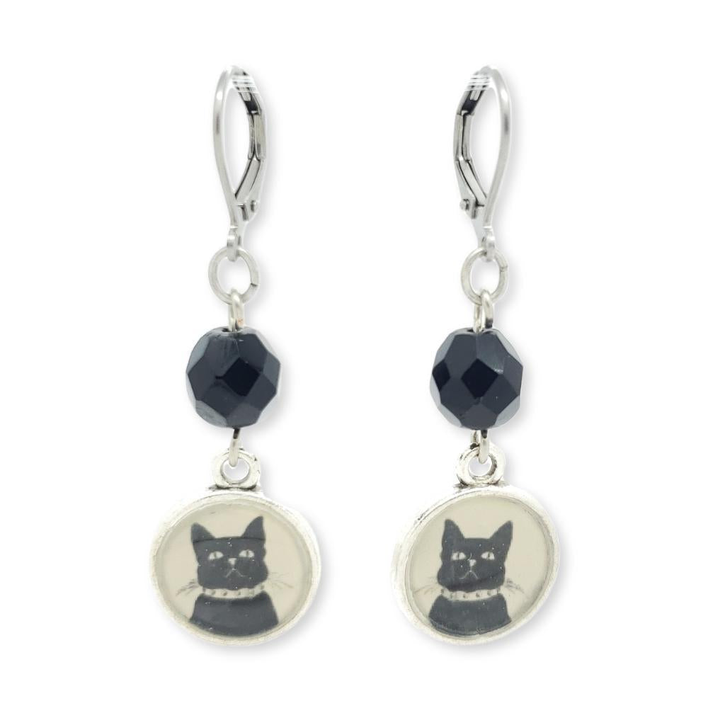 Earrings - Round - Black Cat Stainless Steel by Christine Stoll Studio