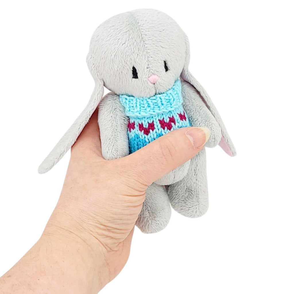 Plush - Gray Bunny in Sweater with Hearts by Frank and Bubby