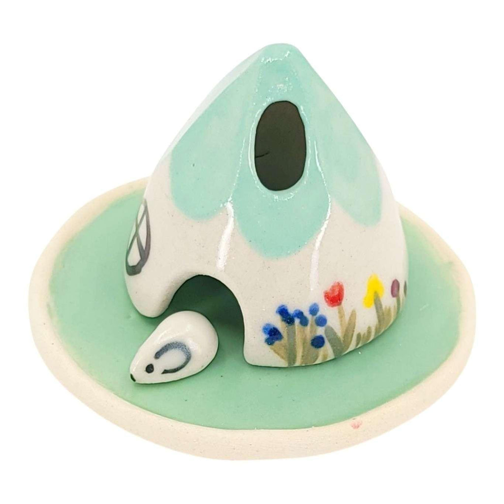 Figurine Set - Mouse House Incense Burner (Turquoise) by Spalted Home