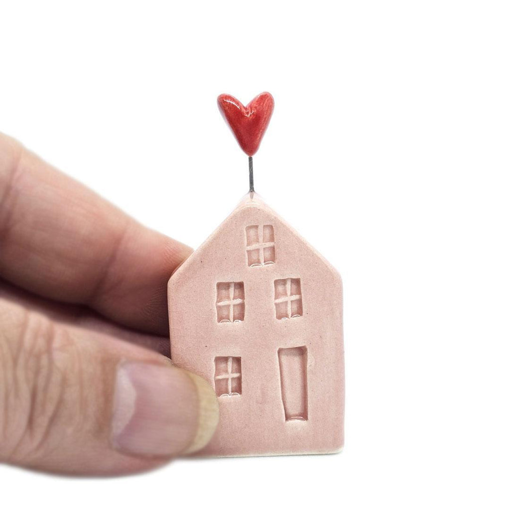 Tiny Pottery House - Light Pink with Heart (Red) by Tasha McKelvey