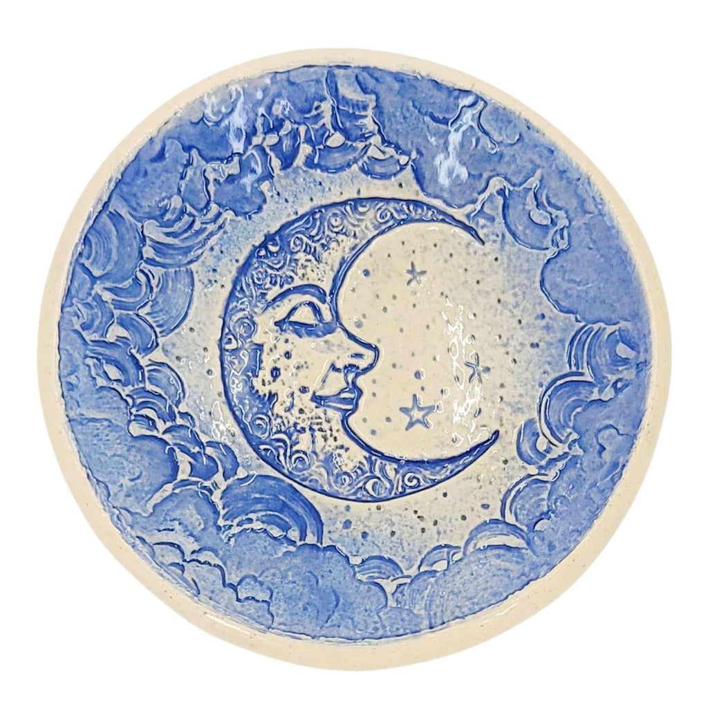 Ring Dish - 3 1/4 in = Crescent Moon Blue Round Pottery Dish by Walton Clay Studio