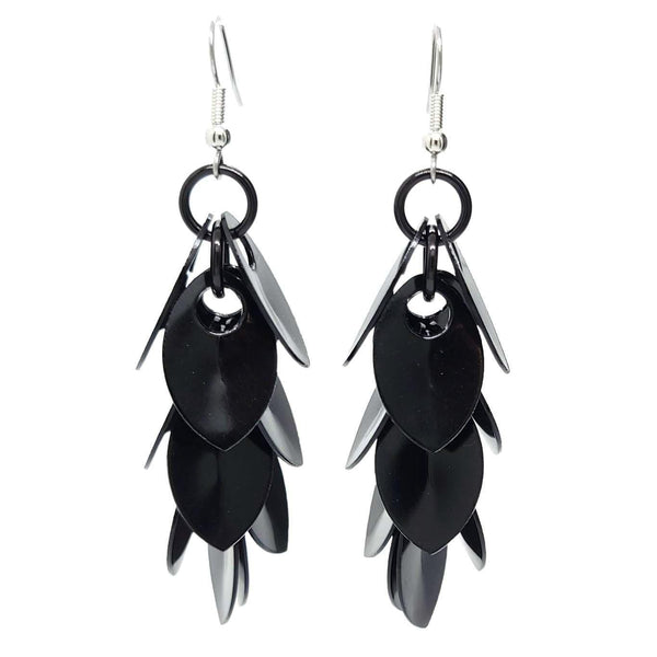 Earrings - Long Feather Cascade (Black on Black) by Rebeca Mojica