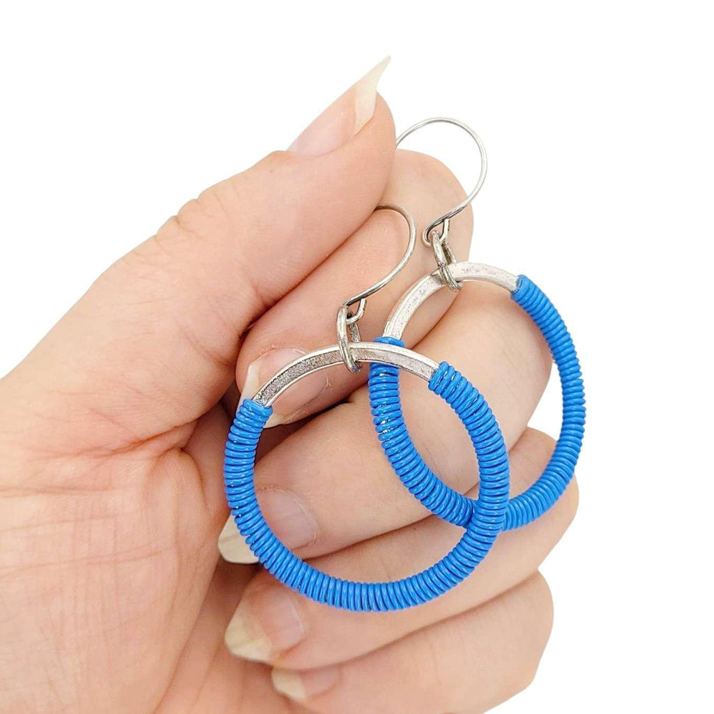 Earrings - Large Circles (Blue Telecom Wire) by XV Studios