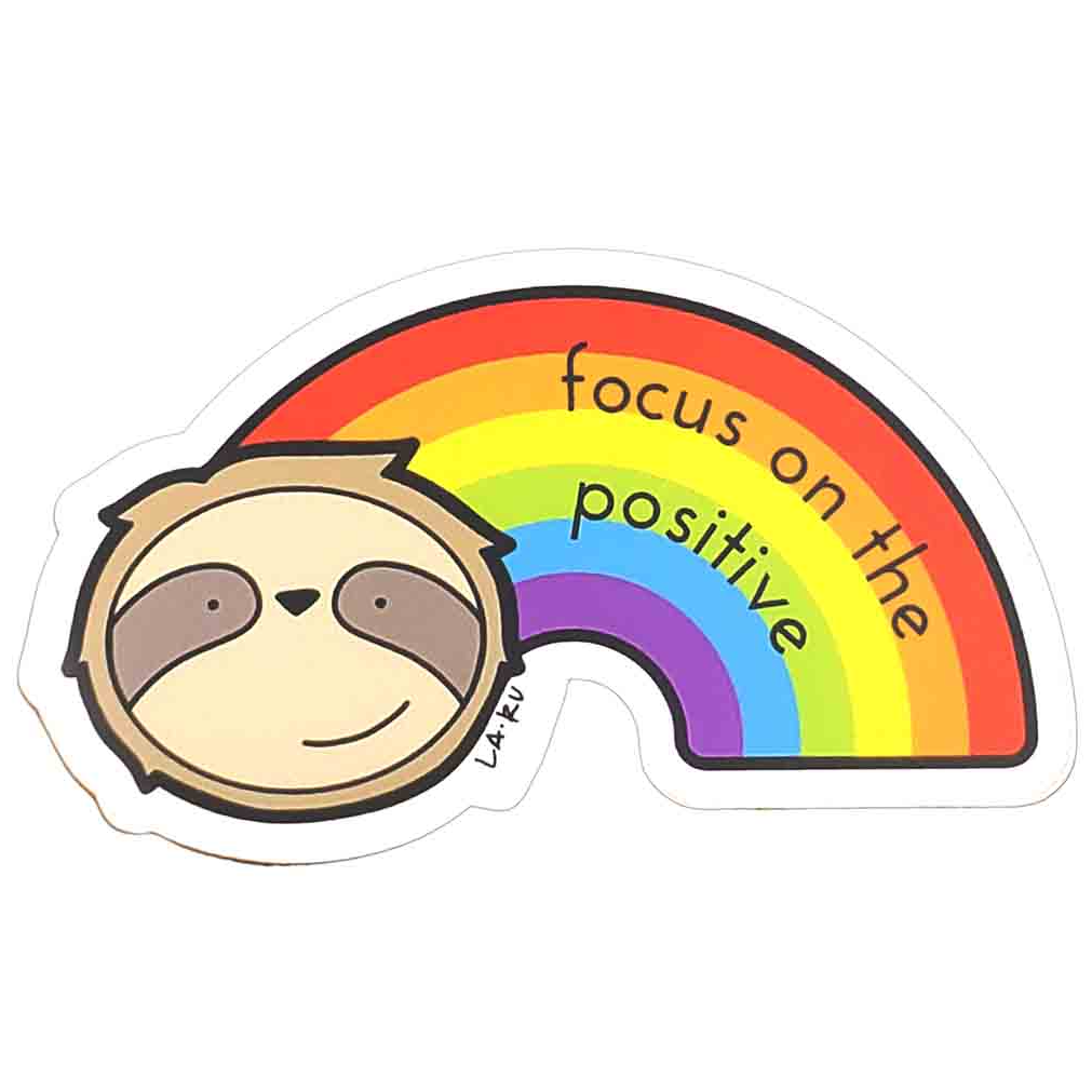 Sticker - Focus on the Positive Rainbow Sloth by La Ru