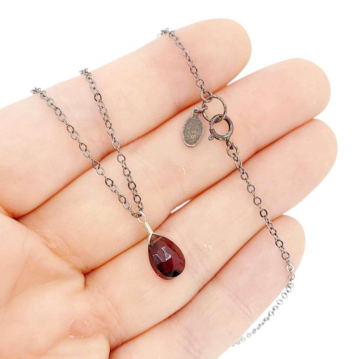 Necklace - Sterling Gemstone Drop (Garnet) by Foamy Wader