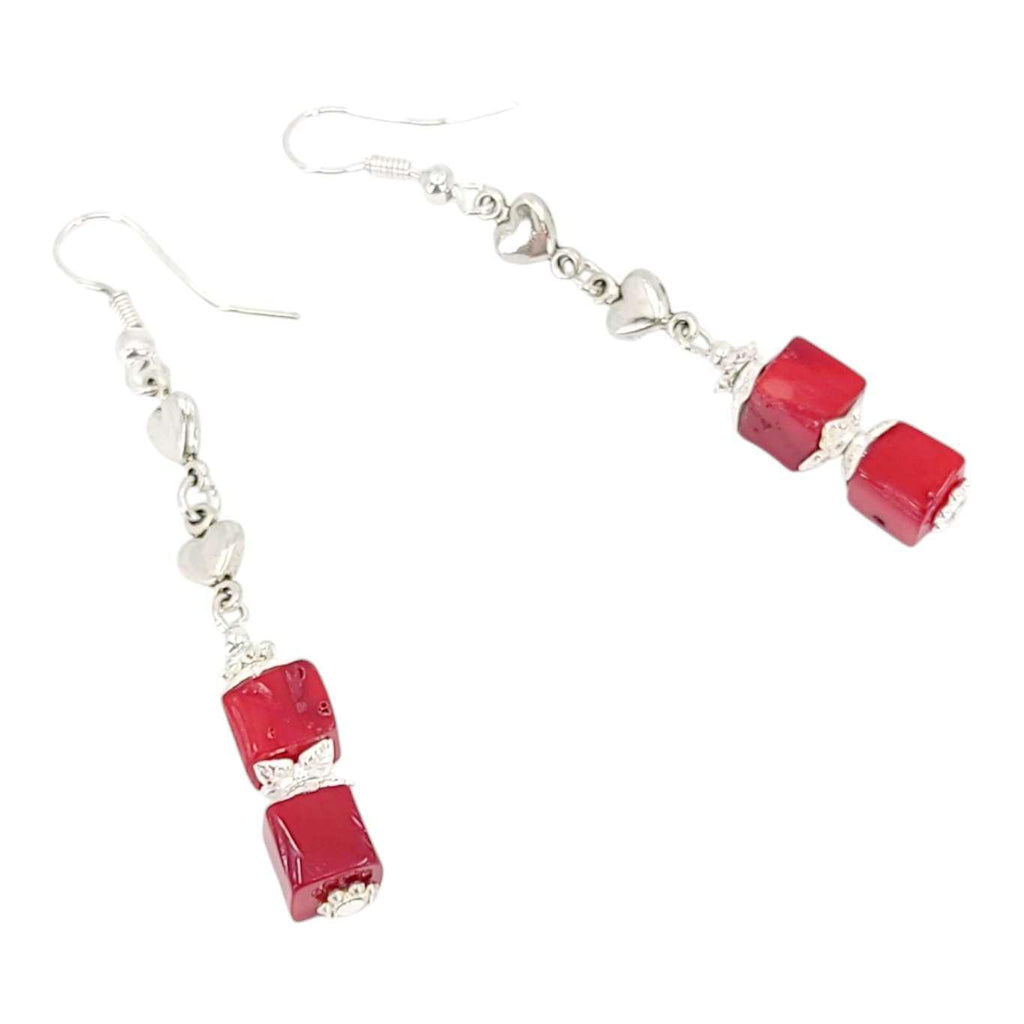 Earrings - Double Cube Drops (Red Coral) by Tiny Aloha