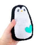 Plush Toy - Large Penguin (Black Sparkle with Teal Heart) by Moyo Workshop, image 2 of 7