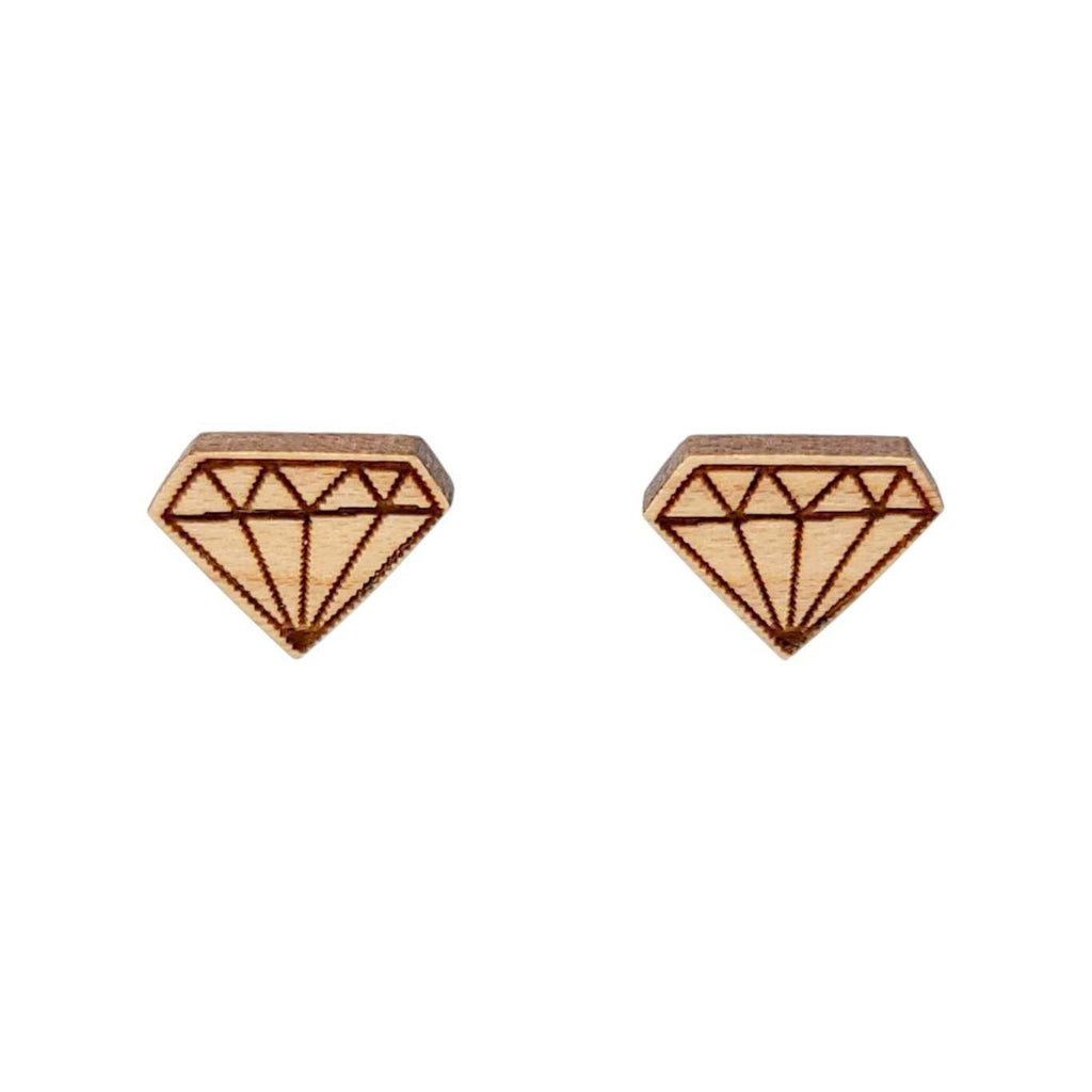 Earrings - Wooden Diamond Posts by World Of Whimm