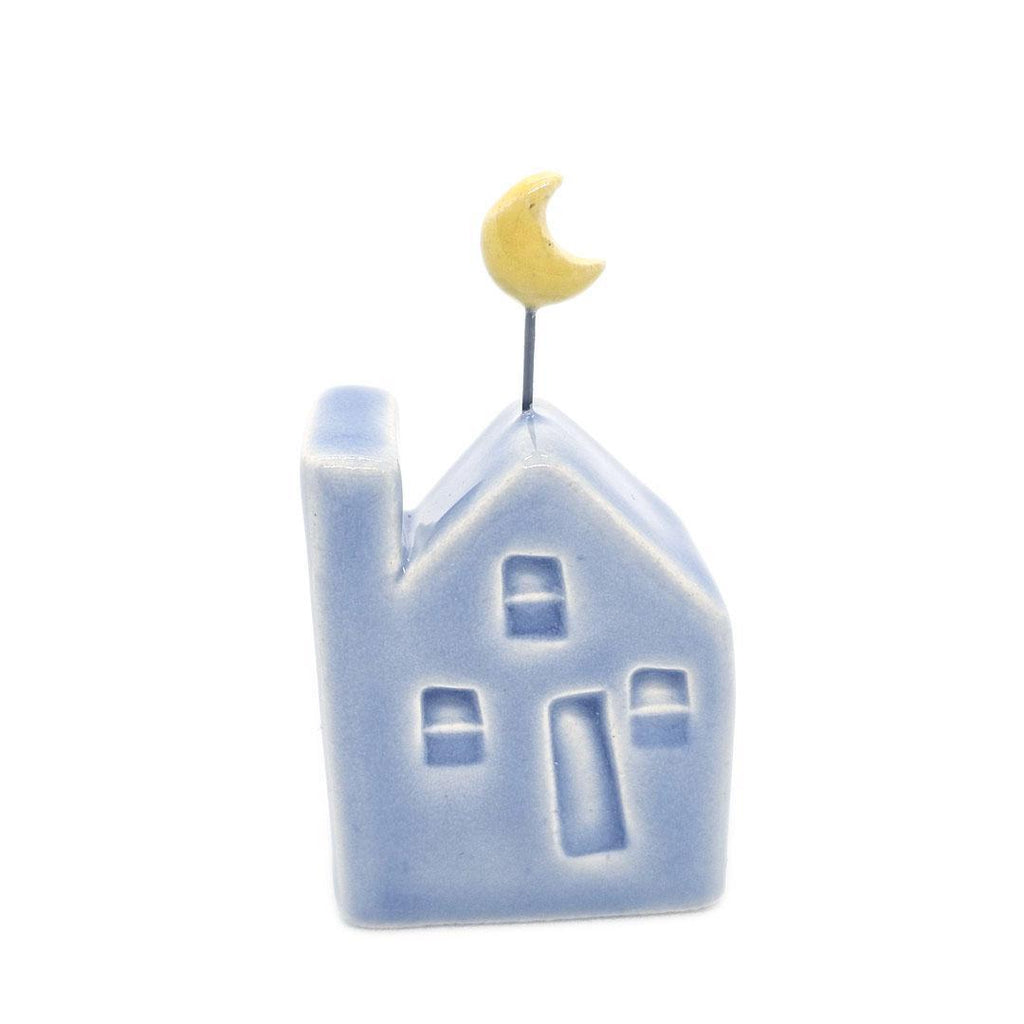 Tiny Pottery House - Light Blue with Moon by Tasha McKelvey