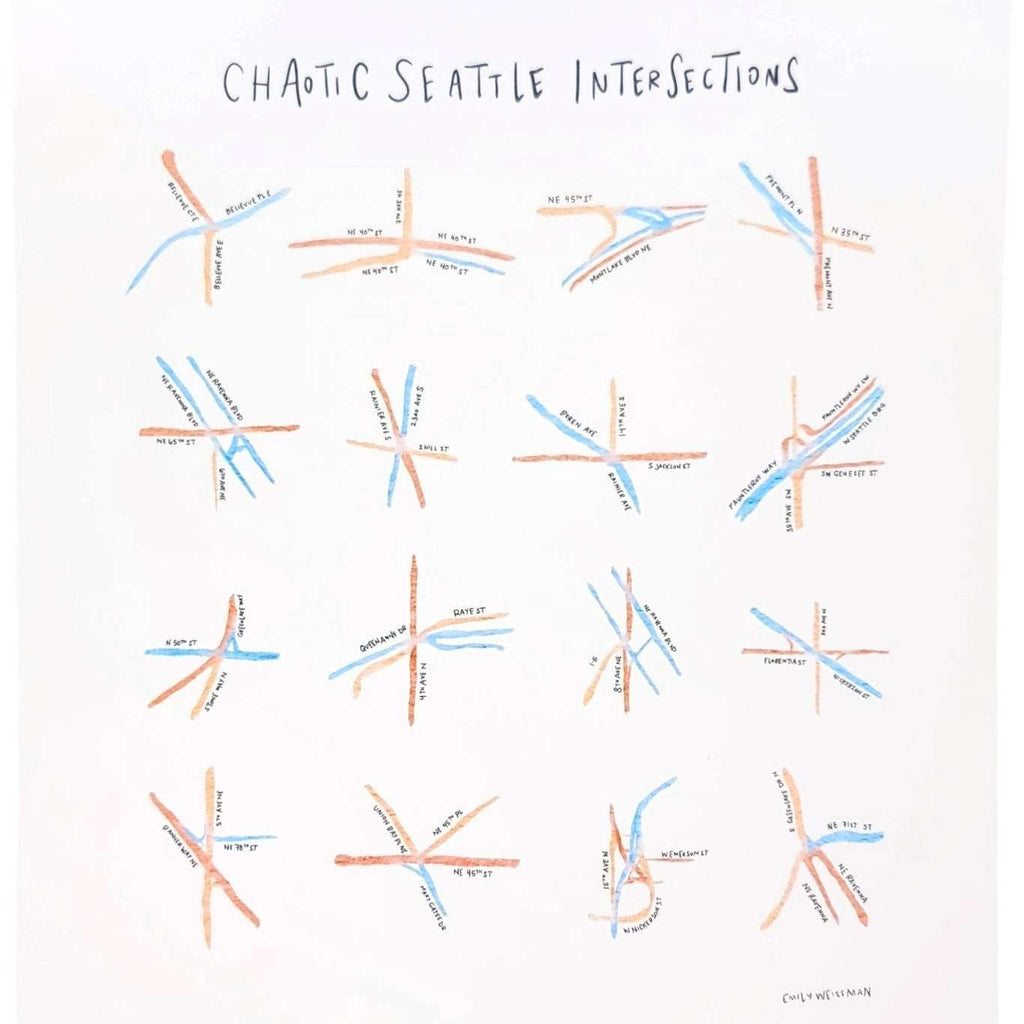 Art Print - 8.5x11in - Chaotic Seattle Intersections by Urb.Em.Sketches