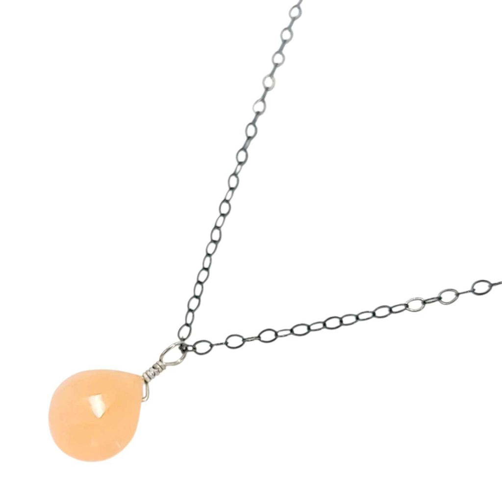Necklace - Sterling Gemstone Drop (Peach Moonstone) by Foamy Wader