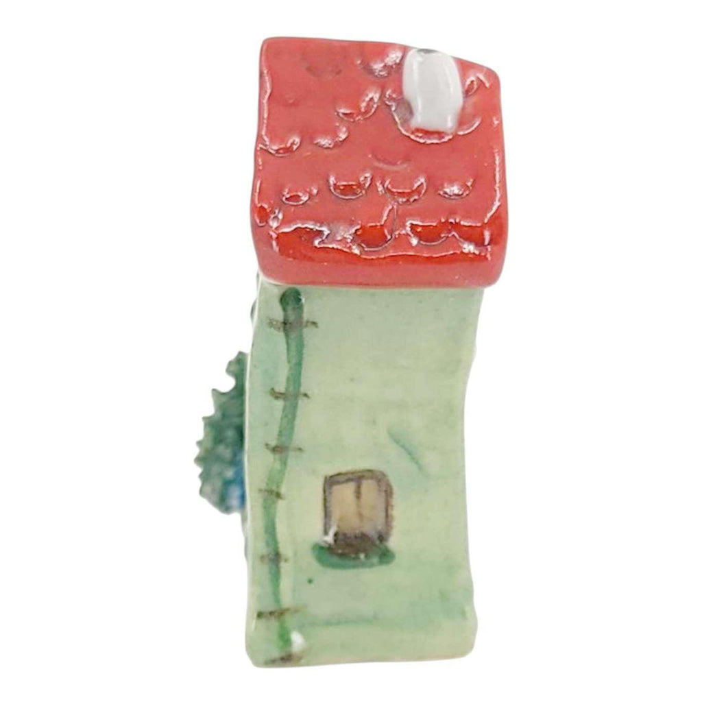 Collectible - Tiny House (Green Walls, Red Roof, Blue Door) by Mist Ceramics