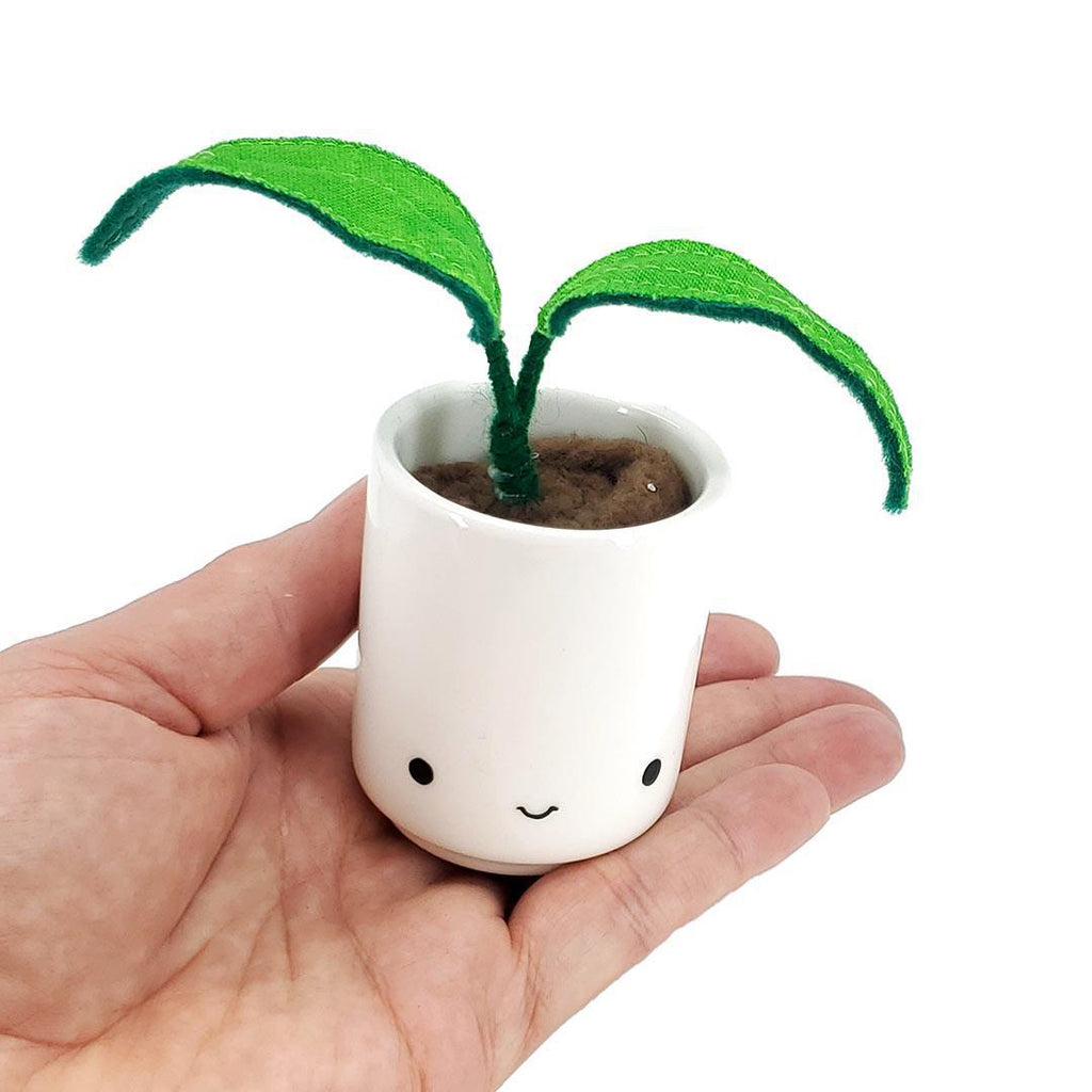 Collectible - Little Sprout Fabric Plant (Wide Eyed Smile Two Leaves) by World of Whimm