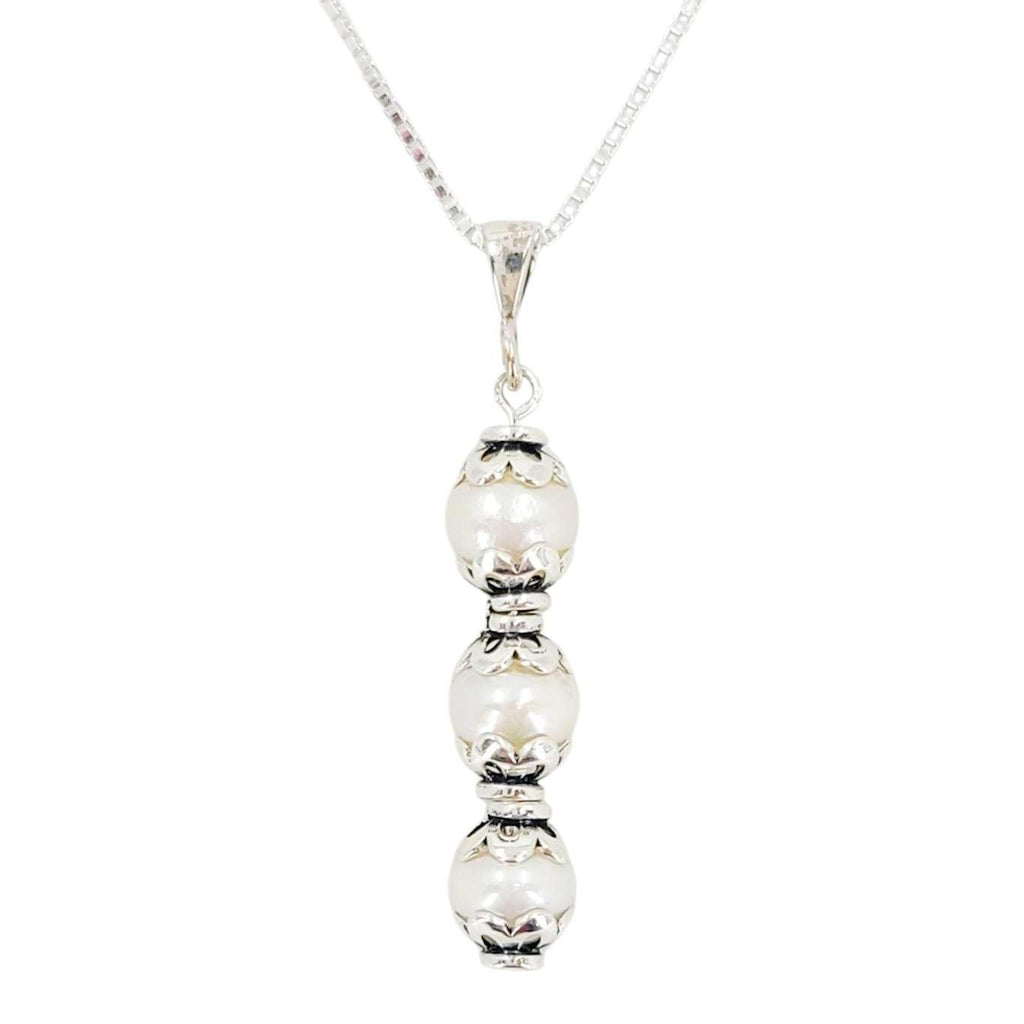 Necklace - Triple Stacked Pearl Pendant (White Pearl, Sterling Silver) by Tiny Aloha