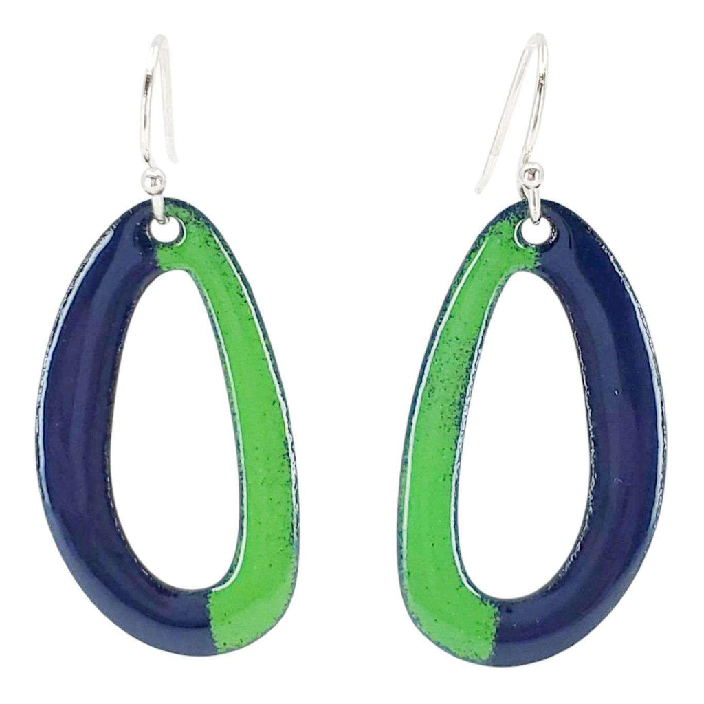 Earrings - Bi-color Open Oval (Green Blue) by Magpie Mouse Studios