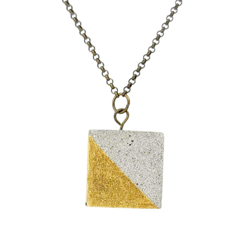 Necklace - Gilded Concrete Cube Pendant (Gold) by Studio Corbelle