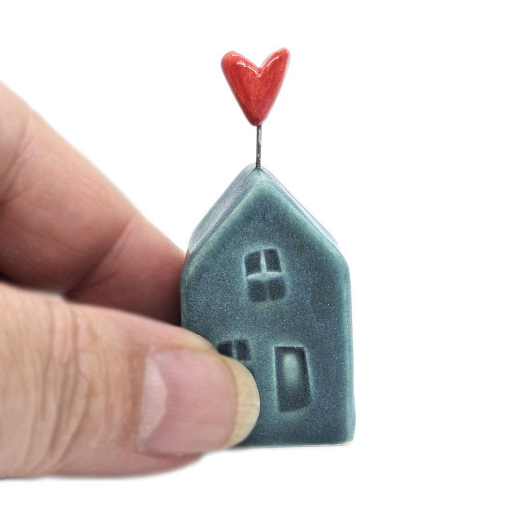 Tiny Pottery House - Teal with Heart (Assorted Colors) by Tasha McKelvey