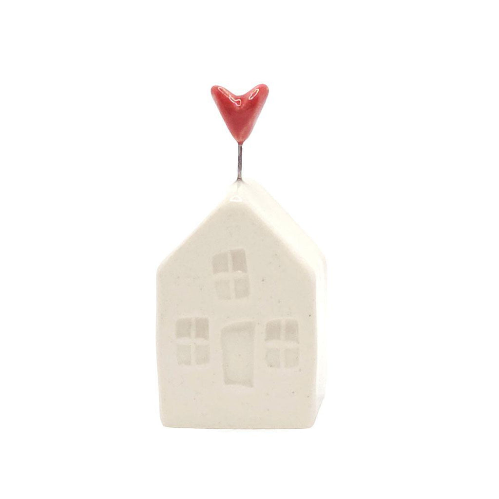 Tiny Pottery House - Soft White with Heart (Red or Pink) by Tasha McKelvey
