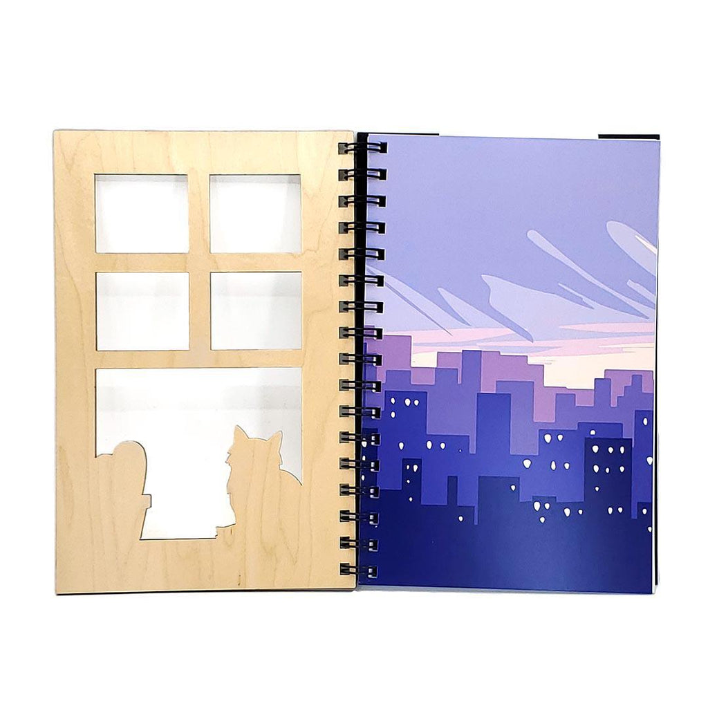 Journal - Kitty Cat City View Cutout Wood Cover with Lined Pages by Bumble and Birch