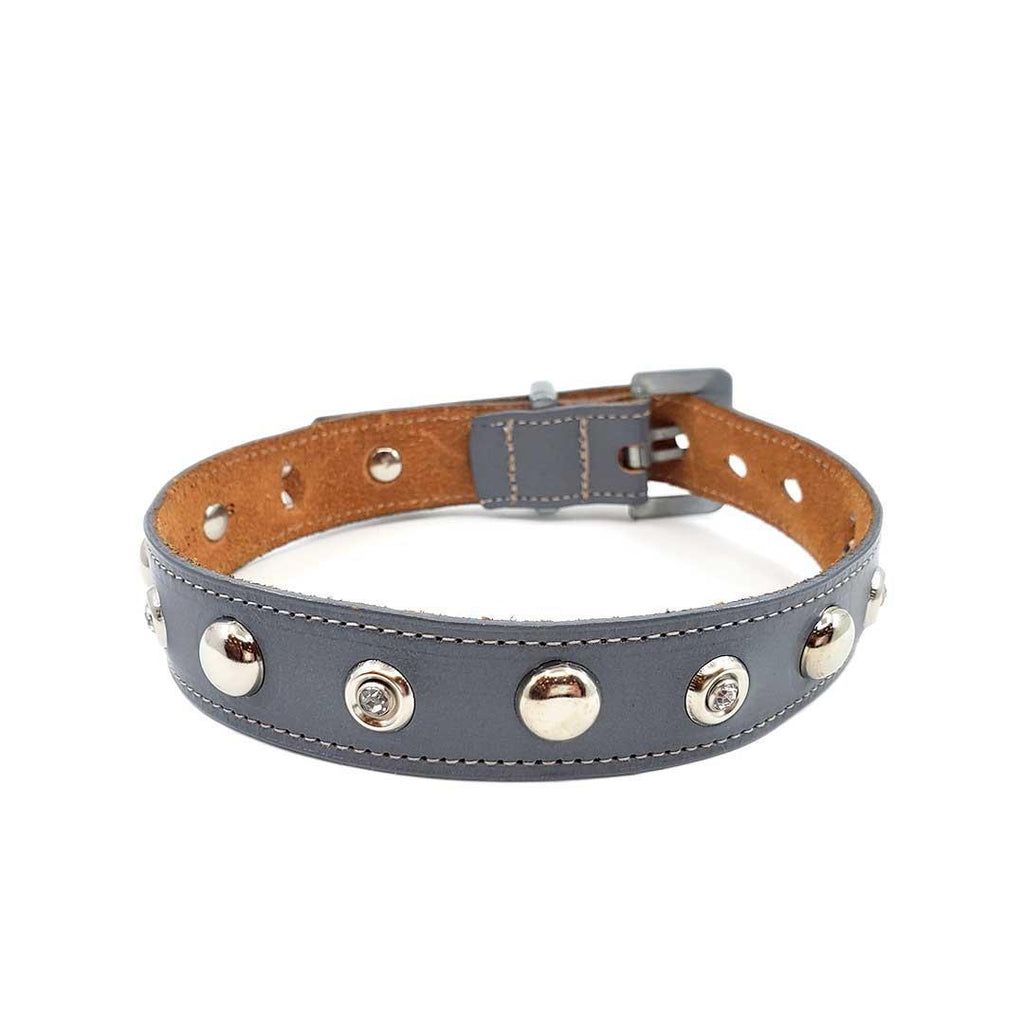 Dog Collar - M - Gray with Studs Crystals by Greenbelts