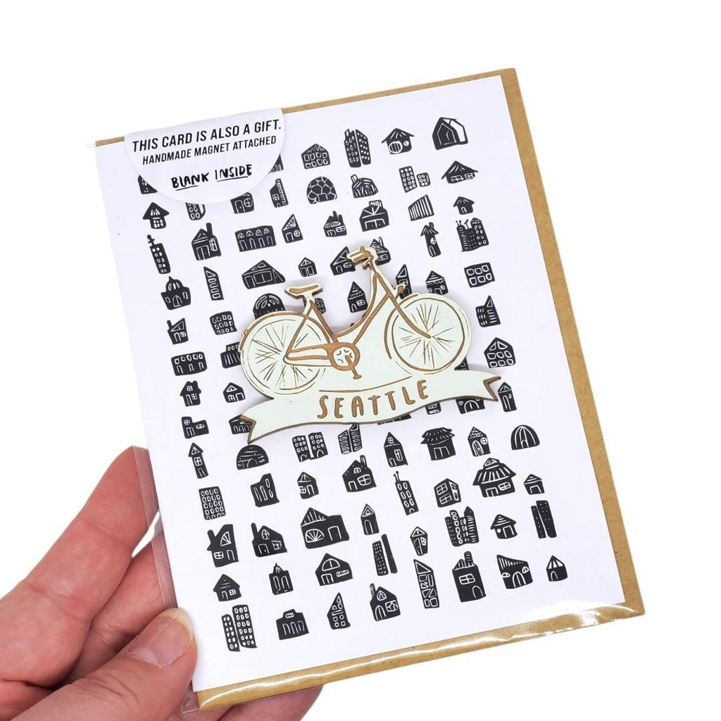 Magnet Card - WA State Seattle Bicycle (Mint Green) by SnowMade