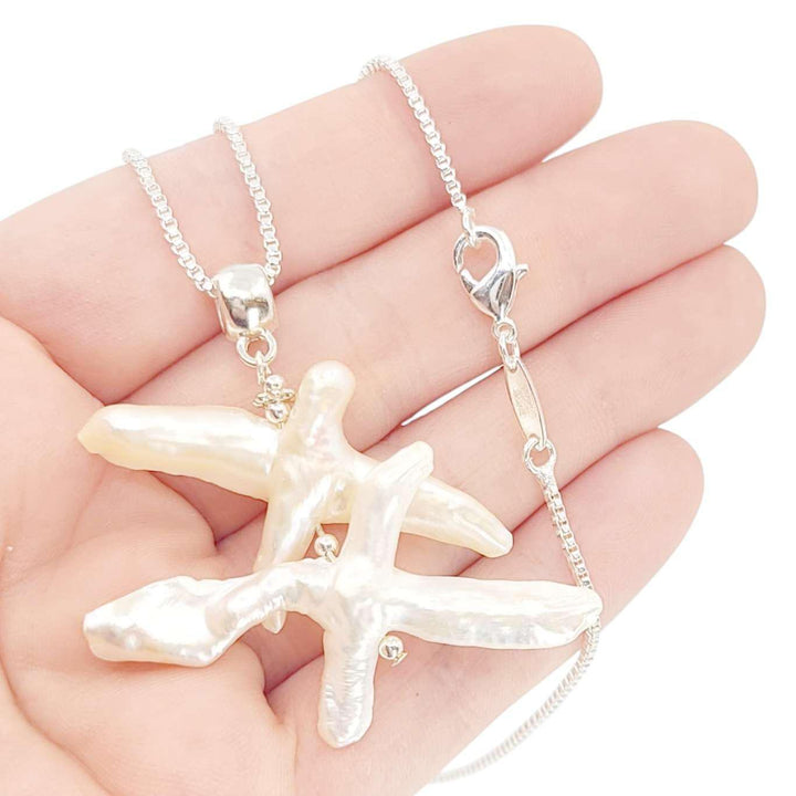 Necklace - Double Pearl Seagull Pendant (Freshwater Pearl, Silver Fill) by Tiny Aloha