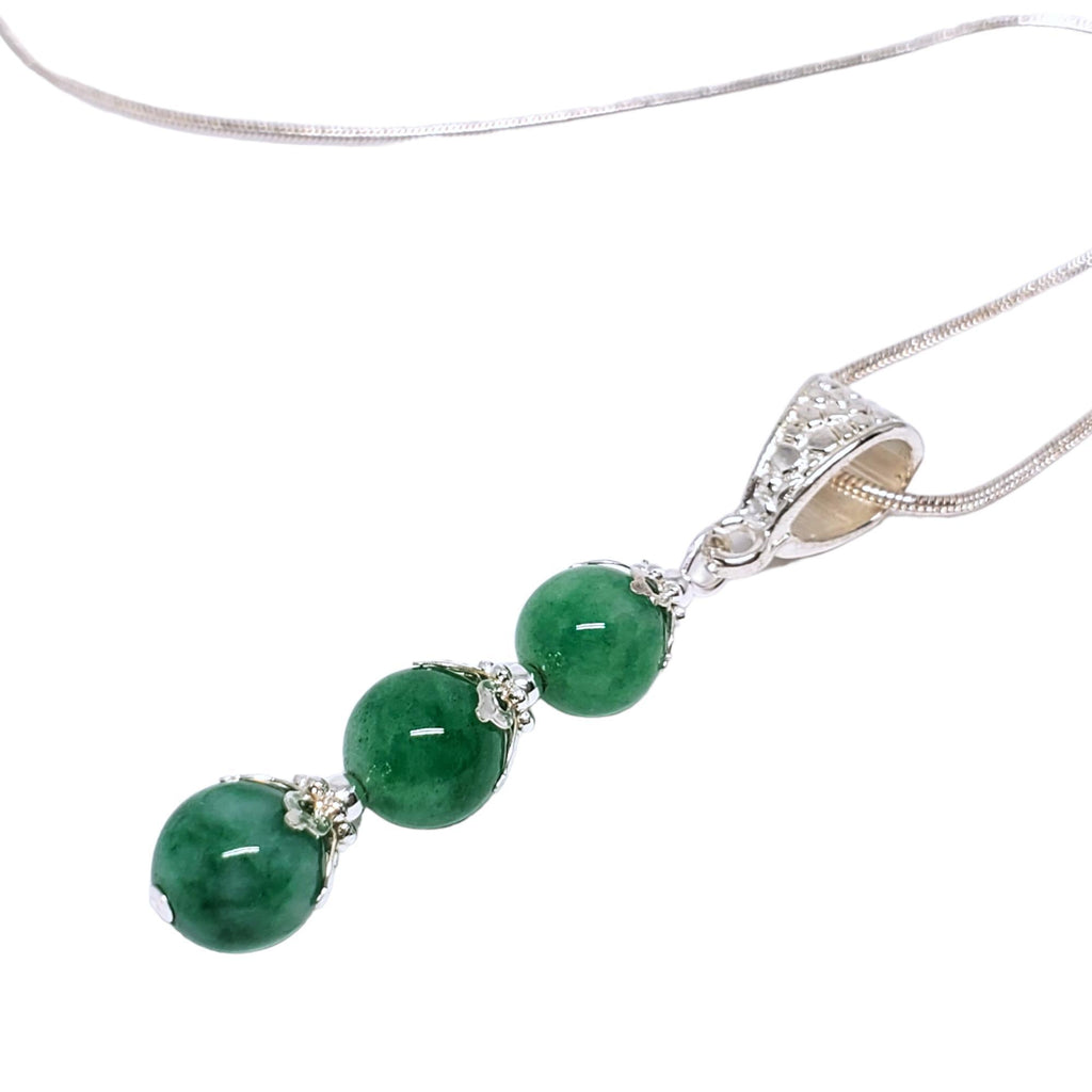 Necklace - Three Jade Bead Pendant Silver Plate Chain by Tiny Aloha