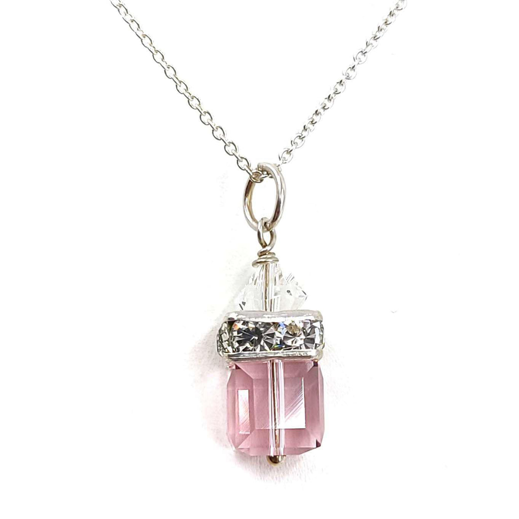 Necklace - Square Light Rose Crystal with Sterling Sterling by Sugar Sidewalk