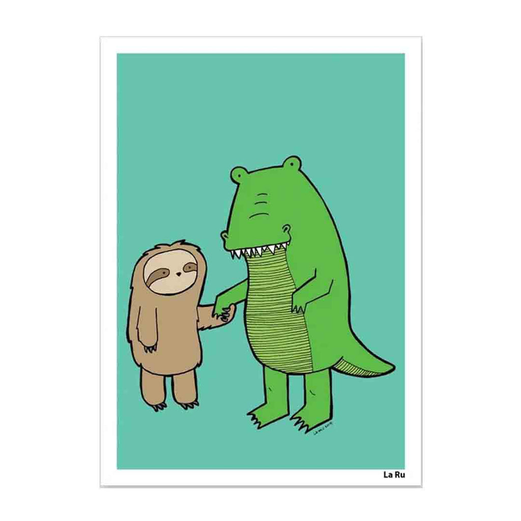 Art Print - 11 x 14 - Sloth and Alligator by LaRu