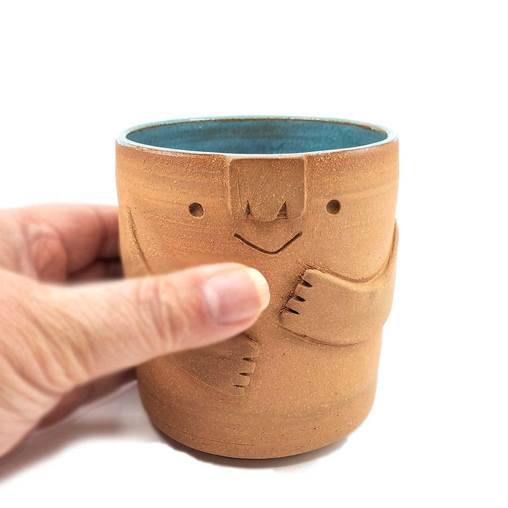 Friendly Planter-  L - Smiling with Hugs (Teal Interior) by Kathy Manzella Ceramics