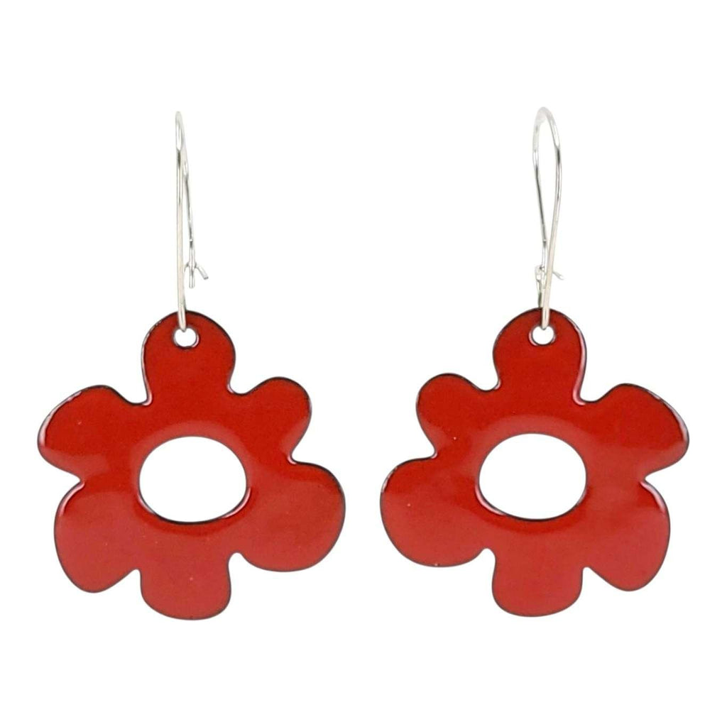Earrings - Open Mod Flower (Solid Red) by Magpie Mouse Studios