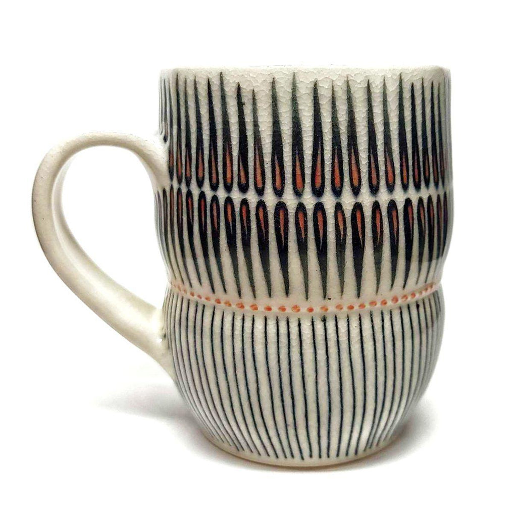 Mug - Large in Outward Linear and Pinstripe with Orange Accents by Britt Dietrich Ceramics