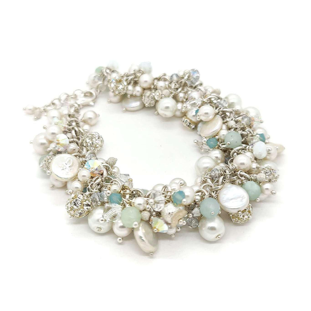 Bracelet - Aquamarine and White Pearls and Crystals by Sugar Sidewalk