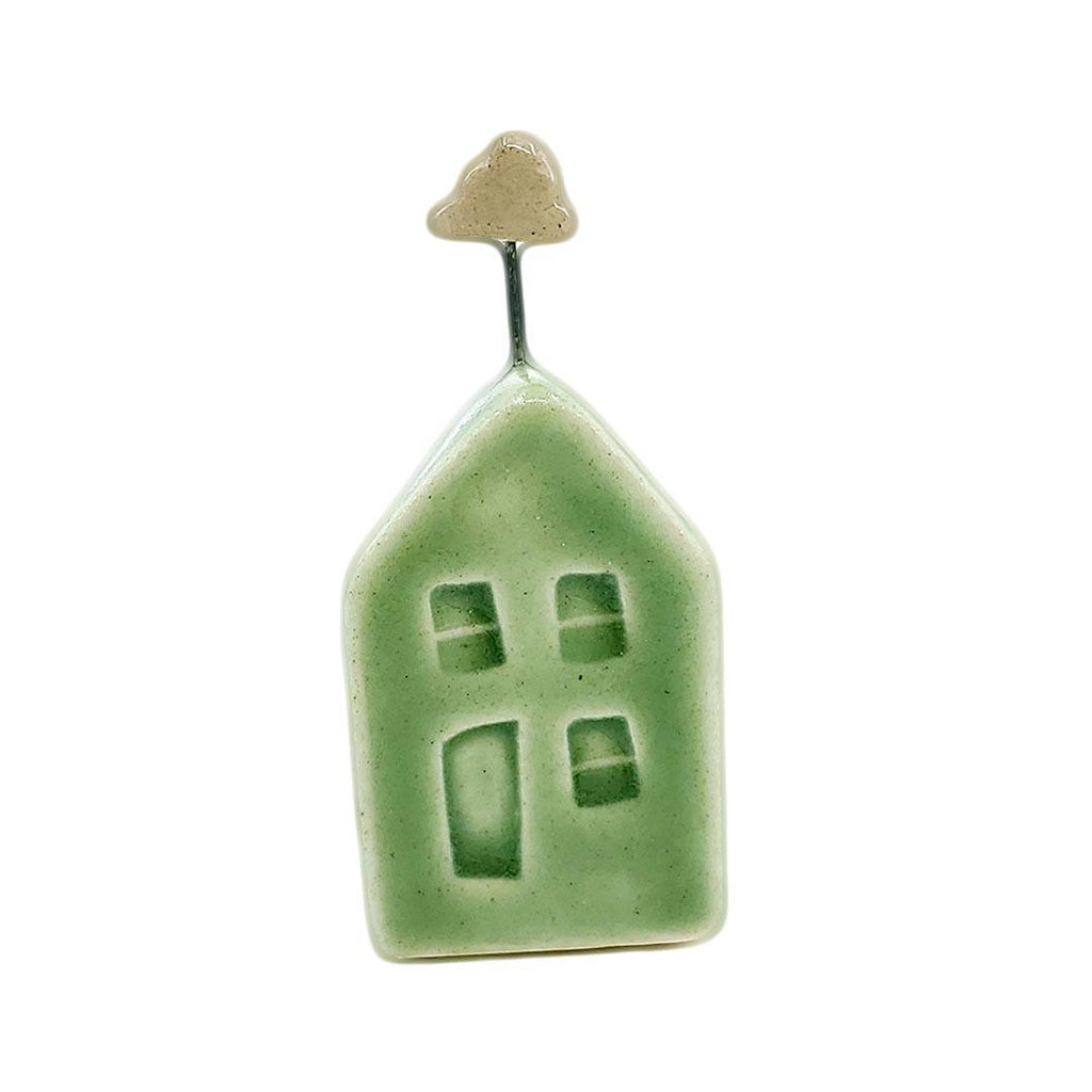 Tiny Pottery House - Grass Green with Cloud by Tasha McKelvey